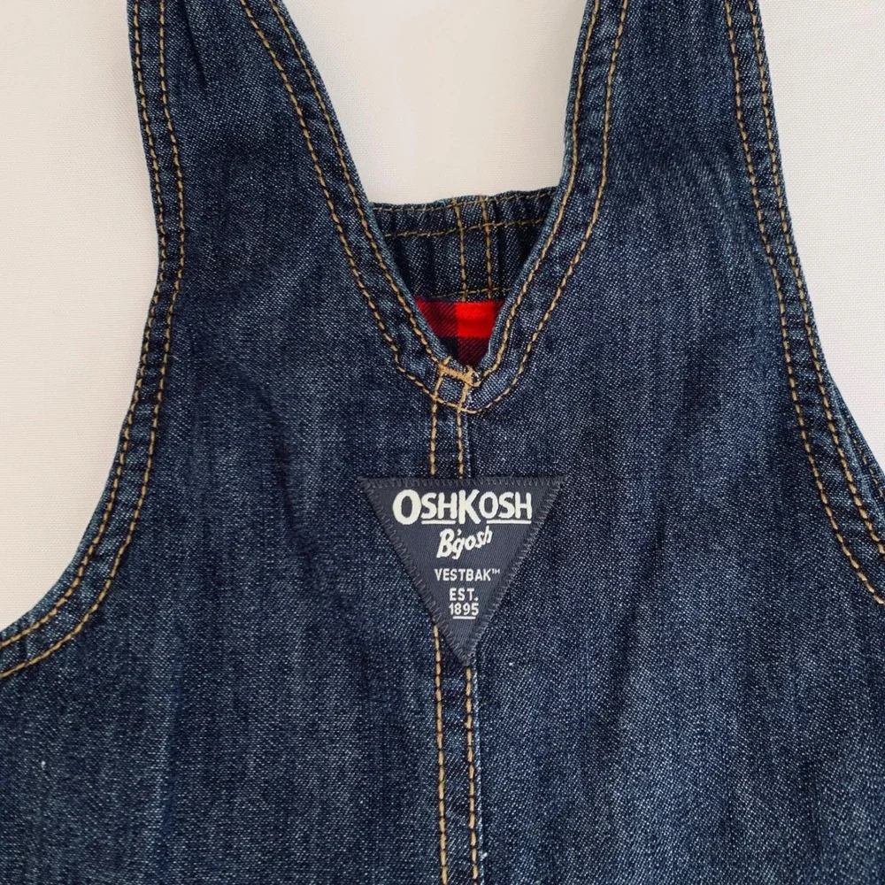 OshKosh Bgosh Denim Carpenter Overalls Baby‎ 3M Dark Wash Flannel Lined Plaid